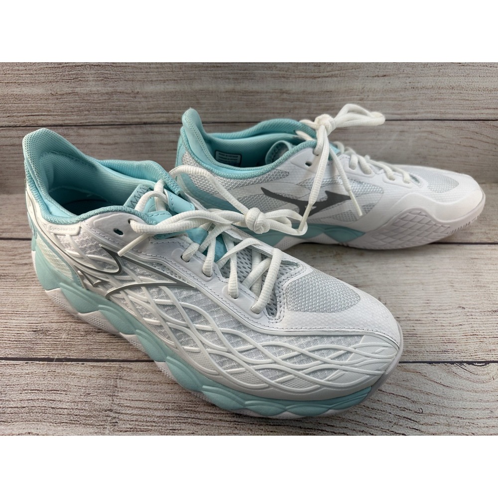 Mizuno Women's White Turquoise Wave Enforce Tour AC Tennis Shoes Size 9